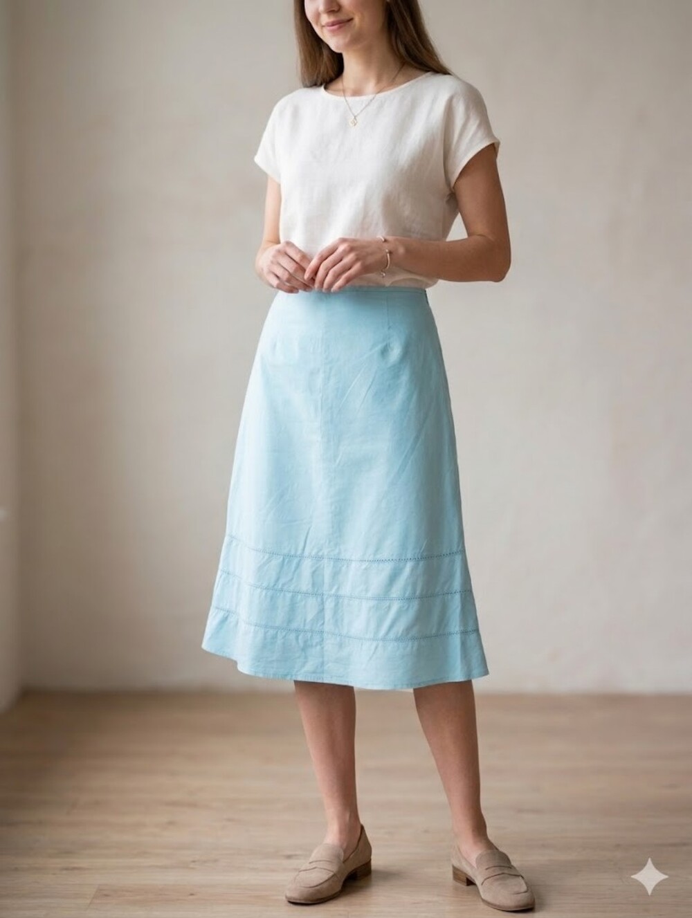 Eyelet A Line Midi Skirt Cottagecore Preppy Romantic Summer